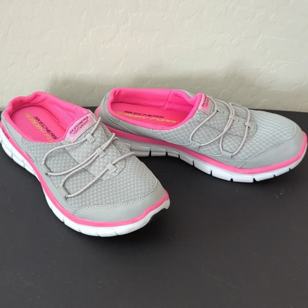 Skechers Women's Gray and Pink Slip-on Sneakers, 7 - Picture 2 of 5